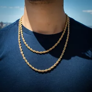 Collana Catena Corda Strutturata Oro Giallo 18k 5mm Solida Garanzia a Vita - Foto 1 di 4