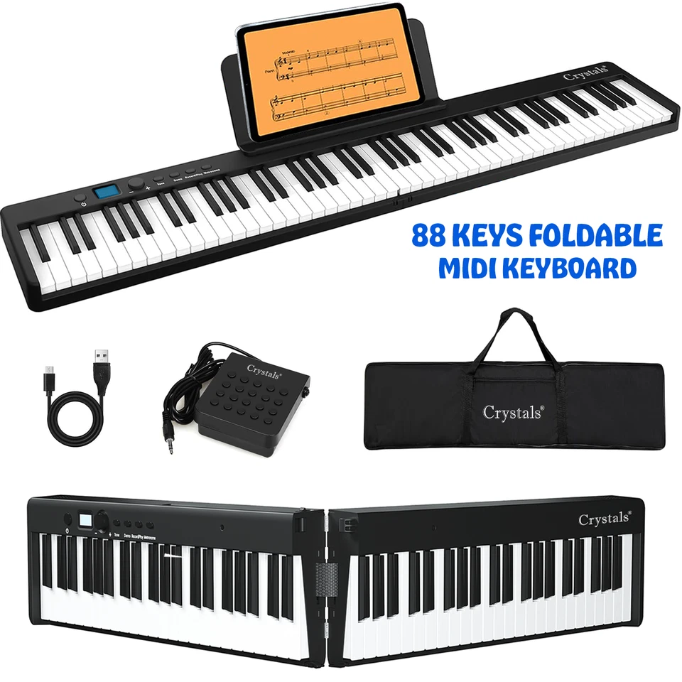 Foldable Piano Keyboard 88 Keys Full Size Semi-Weighted Bluetooth Midi Pedal