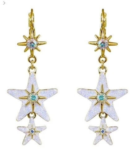 Kirks Folly 3 ESTRELLAS Cristal Palanca Trasera Pendientes Tono Dorado y Blanco Cuelga Foto 1 de 4