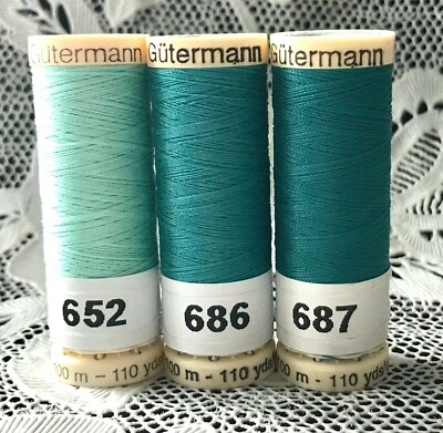3 NEW different Teal colors GUTERMANN 100% polyester thread 110 yard spools - Image 1 of 4
