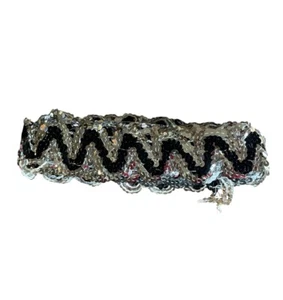 Fabric Sequin 8 Yards 1” Wide Black & Silver - Picture 1 of 2