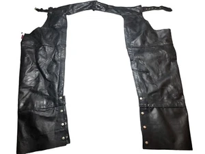 Vintage Harley Davidson Men’s Thick Black Leather Chaps Size Large - Foto 1 di 4