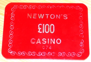 Newton’s Casino Placa Valor 100 Libras #074 Reino Unido British High Stakes Gaming Token - Imagen 1 de 4