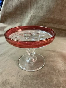 1950’s Tiffin Glass King’s Crown Cranberry Stain Compote Candy Dish - Picture 1 of 4