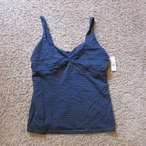 NWT New York & Company XL Blue Gray Striped Lined Bra Shelf Tank Top VNeck - Picture 1 of 2