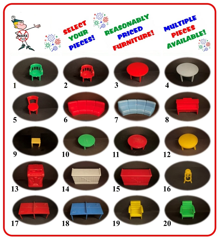 Muebles vintage para casa de muñecas estilo tradicional de plástico blando escala 1/2" MARX Foto 1 de 1