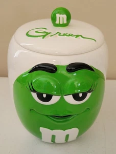 Vintage Green M&M Ceramic Candy Cookie Jar Lady 2003 Canister and Lid - Picture 1 of 10