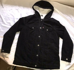 Cappotto Levis Chore Barn Trucker nero velluto a coste bianco sherpa foderato cappuccio uomo taglia M - Foto 1 di 9