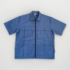GR10K Herren Solid Shirt SS Full Zip Pocket Overshirt Blau Klopman UVP 280£ NEU - Bild 1 von 7
