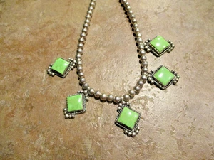 18" Vintage Navajo Sterling Silver Green Royston Turquoise Necklace / Earrings - Picture 1 of 14