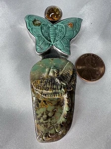 Amy Kahn Russell AKR Bernstein Malachit Variszit Turmalin Brosche Anhänger ansehen - Bild 1 von 6