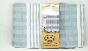 Popular Bath Nadia Cotton Textured Stripe 70" x 72" Shower Curtain - Navy - Picture 1 of 3