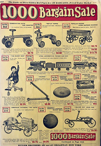 1920 Antique Toy Hand Pedal Car Art Catalog Page Vintage Print Ad
