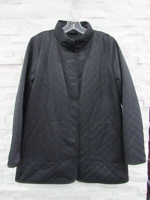 Abrigo Chaqueta Eileen Fisher Negro Acolchado Impermeable Algodón Nylon Forrado de Vellón S Foto 1 de 4