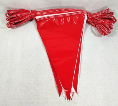 100 Feet Red & White Pennant With 48 Triangles 18" x 12" Alternating Red & White - Image 1 of 4