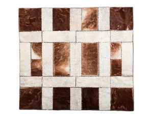 Aydin handgefertigter quadratischer Rindsleder Patchwork Vorleger Haare auf braun 5 Fuß 11 Zoll x 6 Fuß 7 Zoll - Bild 1 von 6