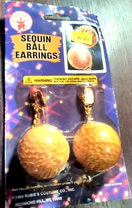 Rubine ~ gelbe Clip-On Pailletten Kugel Ohrringe - Bild 1 von 12