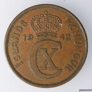Iceland 5 Aurur 1942, Christian X, Ornaments, Coin KM# 7.2 Inv#B616