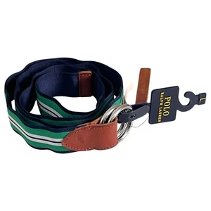 POLO RALPH LAUREN Mens Reversible Belt Green Navy White Grosgrain Striped $68 - Picture 1 of 3
