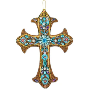 Hand Beaded Cross Pendant Acrylic Mosaic Hanging Wall Home Decor - Picture 1 of 2