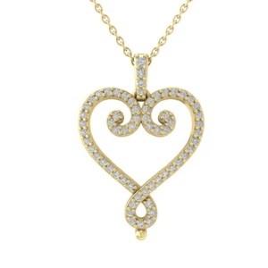 Lab Grown Diamond 10K Yellow Gold Heart Pendant 18" Silver Cable Chain 2.37gm - Picture 1 of 5