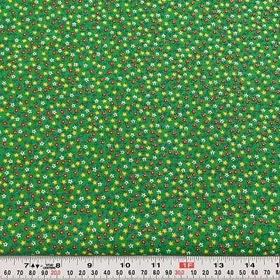 Vintage Concord Fabrics Florals on Green Cotton Fabric Remnant 12" x 44" - Image 1 of 2