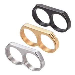 Mens 304 Stainless Steel Double Knuckle Rings Black Gold Silver Size 7-12 Z722 - Picture 1 of 10