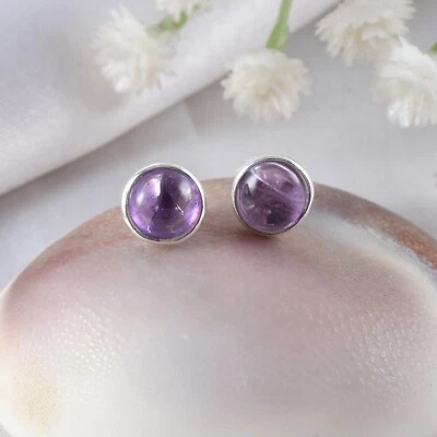 Fatto a Mano 925 Argento Sterling 5MM Rotondo Gemma Portafortuna Lobo Orecchini - Immagine 1 di 4