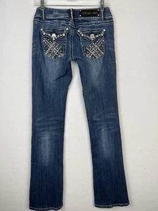 LA Idol Junior's Skinny Jeans size 5 Embellished Thick Stitch Distressed - Picture 1 of 11