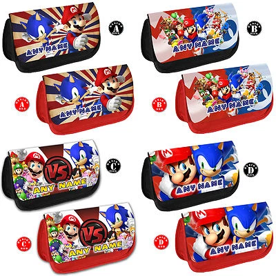 Personalisiertes Federmäppchen Mario und Sonic beliebiger Name Kinder Schule Geschenk Schminktasche