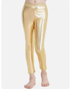 Speerise Girls Kids High Waisted Shiny Metallic Dance Fashion Gold Sz L (10-12) - Picture 1 of 6