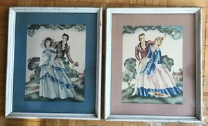 Vintage Courting Couples Art Prints Pair by Crane Morris & Bendien Lithograph - Picture 1 of 9