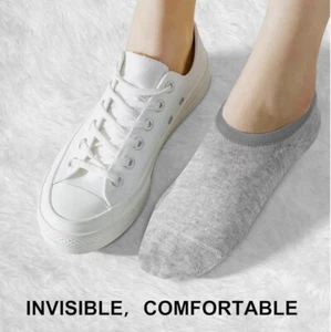 No Show Trainer Invisible Socks 3 Pairs Heel-Grip Grey 3-7 Women Cotton Footies - Picture 1 of 10