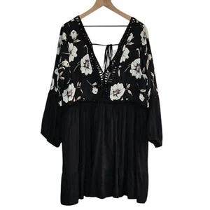 Mini Vestido/Túnica Floral Boho Crochet Para Mujer 2XL Negro Blanco Floral Babydoll Fiesta - Imagen 1 de 9