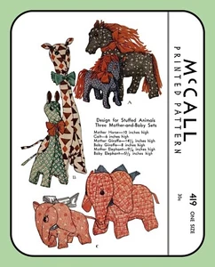 STUFFED Animal Sewing Pattern Mama & Baby ELEPHANT Horse GIRAFFE McCall 419 Vtg - Picture 1 of 5