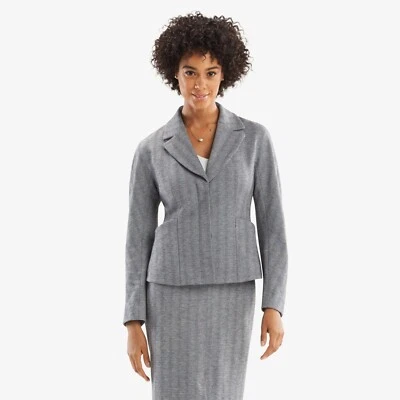 M.M.LaFleur The Wakefield Jacket Blazer 8 Herringbone Zip Jacquard White Black - Изображение 1 из 4