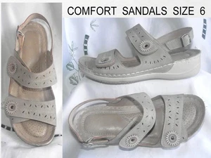 * Ladies Beige Size 6 Comfort Cushion Insoles Summer Sandals * - Picture 1 of 14