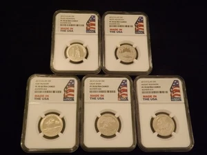 2013-S 25 C 5 Coin Quarter Set Flag Label NGC PF 70 - Picture 1 of 2