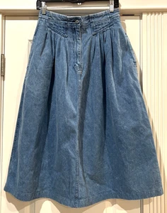 Vtg Crazy Horse Denim Blue Jean Midi Skirt Sz 10 12 Pockets Cottagecore Western - Picture 1 of 6