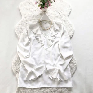 Yves Saint Laurent Vintage Ruffle Blouse Long Sleeve White S - Picture 1 of 10