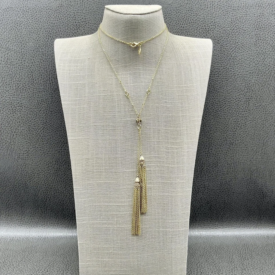 Collar Sorrelli Tono Dorado Borla Y Lariat Cadena Larga Cristal Deslizante Joyería Foto 1 de 4