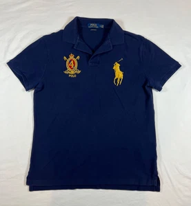 Polo Ralph Lauren Mens Medium Big Pony Crest Crest Emblem Navy Blue Slim Collar - Picture 1 of 24