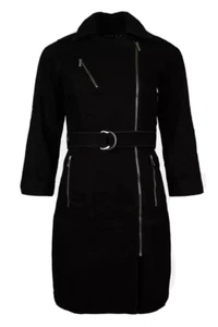 KAREN MILLEN Denim Biker Dress Zip Through Belted Black Asymmetric BNWT UK 10 - Picture 1 of 23