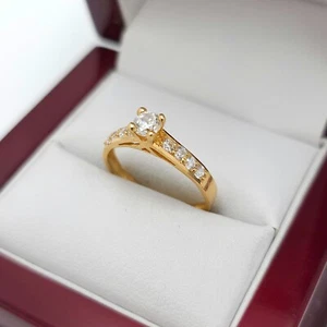 22ct Yellow Solid Gold CZ Solitaire with Set Shoulders Dress Ladies Ring Size K - Picture 1 of 6