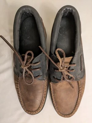 Zapatos de barco superiores de cuero marrón/negro Florsheim Outdoorsman para hombre talla 9D ¡¡LEER!!! Foto 1 de 4