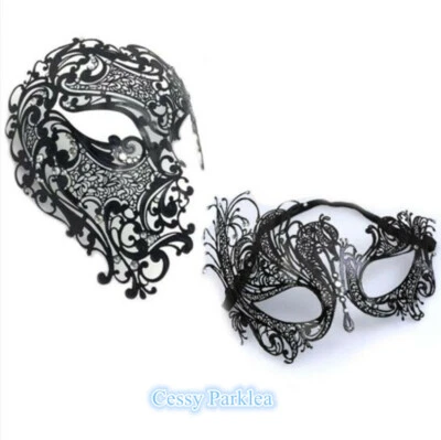 SN-A1-2 Luxury Couples Black Metal Venetian Party Masquerade Masks w/Rhinestone - Image 1 of 3