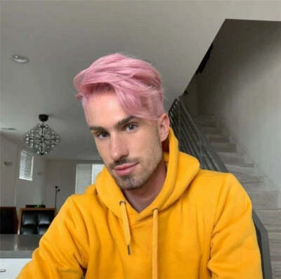 Pelucas cortas rectas rosa corte pixie para hombre fiesta con flequillo lateral cabello sintético Foto 1 de 4