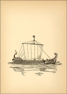 1924 Vintage Print Roman Trireme Old Ship Vessel Craft Boat Sail Navy Ocean Sea - Picture 1 of 3