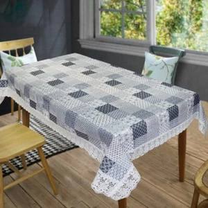 PVC 6 Seater Large Rectangle Shape Dining Table Cover with Border Lace - Picture 1 of 3
