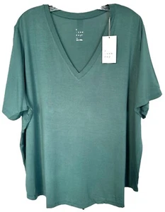 A New Day Women's Short Sleeve V-Neck Soft Modal Tee Top Plus Size 1X Dark Green - Picture 1 of 8